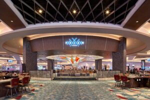 Prizm Lounge resin letter face and halo illuminated logo at Choctaw Casino & Resort