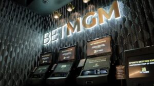 Interior BetMGM glowing return channel letters at BetMGM Sportsbook, Nationals Stadium